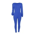 thumbnail image 4 of Lilgiuy Women's Solid Color Bottoming Shoulder Zipper Fashion Casual Jumpsuits Jumpsuits Blue 8 Winter Dresses for 2022, 4 of 5