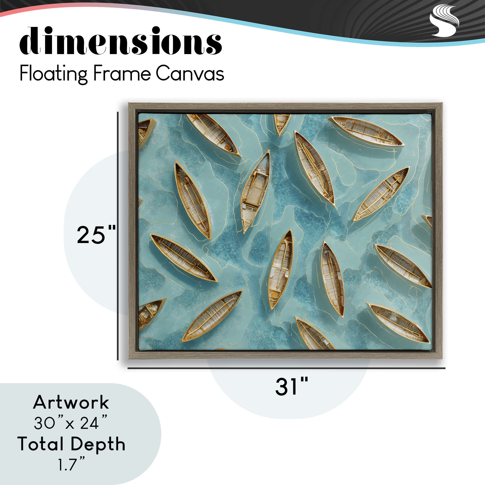 Harmonious Canoes on Water Brown Framed Floater Canvas Wall Art, design by Franklyn Gregory