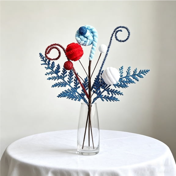 Star & Stripe Patriotic Picks for 4th of July – Red White & Blue Berry Branches with Sparkling Star Accents, Handcrafted Faux Stems for Memorial Day Wreaths, Vases & Independence Day Table Decor
