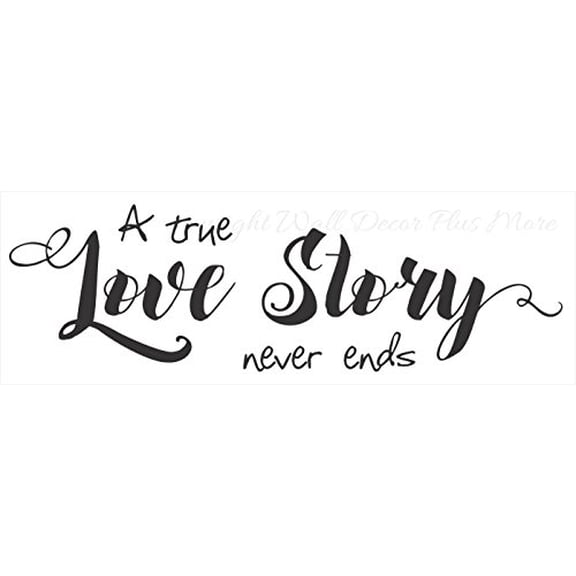 A True Love Story Never Ends Inspirational Love Quotes Wall Decals, Black, 36x11-Inch