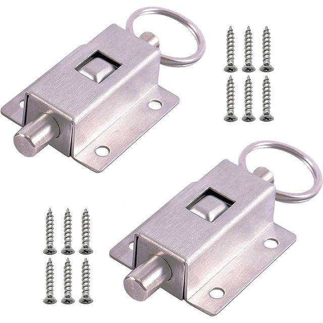 2 pernos de resorte, pestillo deslizante automático, perno de resorte deslizante de acero inoxidable, con tornillos, para puerta de baño, dormitorio, inodoro