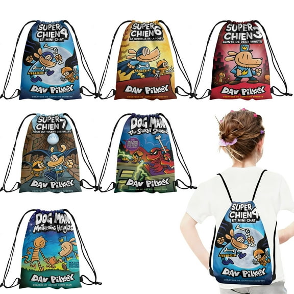 12 Pcs Dogman Candy Drawstring Bag Drawstring Goodie Favor Bags for Boys and Girls Cartoon Birthday Party Decorations 27x34cm