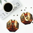 thumbnail image 4 of Fuzoiu Maple Leaf Meditating Fox Print Leather Coasters Set,Drink Coasters Set of 4,for Tabletop Protection, Durable PVC Coasters,Home Décor and Housewarming Gift-Octagon, 4 of 6