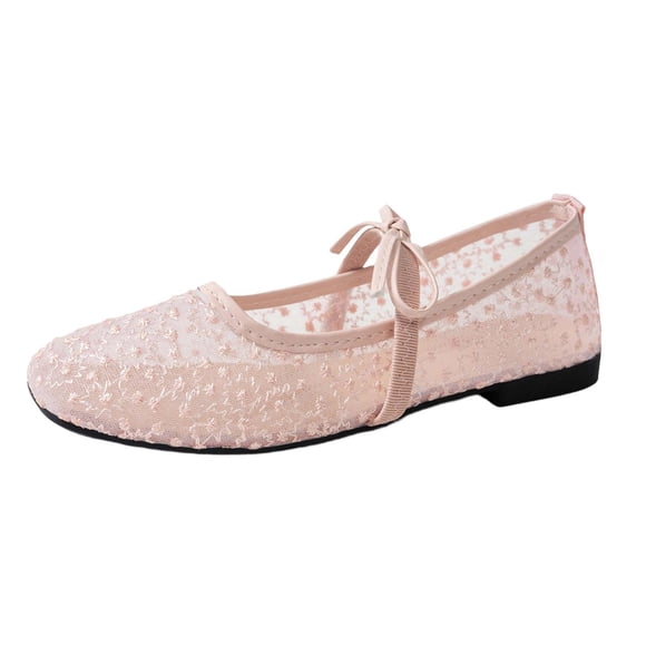 GPOECD Ballerina Embroidered Flat Mary Jane Shoes for Casual Everyday Wear Classic Square Toe on Footwear Womens Shoes Pink,39