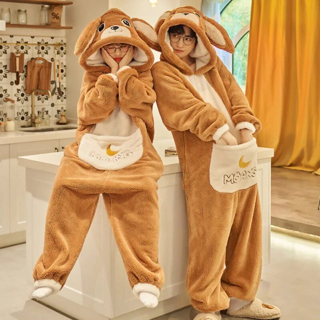 Pijamas con capucha para hombre y mujer, monos gruesos de Anime, ropa de dormir de gato coreano, mono suelto, suave y cálido para el hogar, Invierno