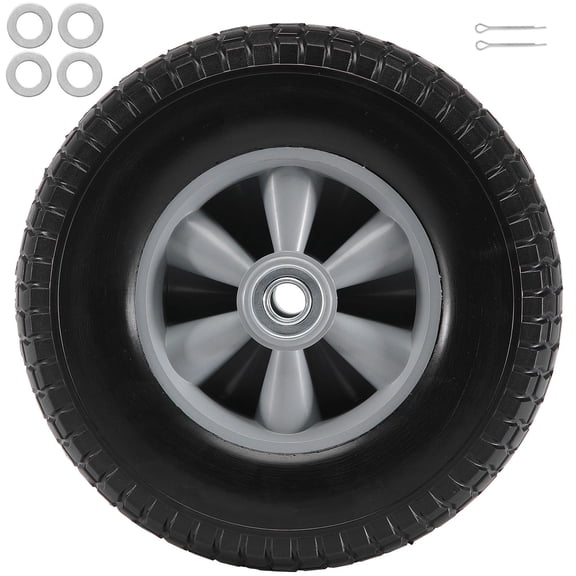 10" Flat-Free Hand Truck Wheels, 2-Pack Solid PU Tires, 220 lbs Static Load for Utility Carts, Dollies, and Garden Trailers