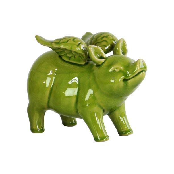 Figurine de Porc en Céramique Fini Brillant Vert 5"