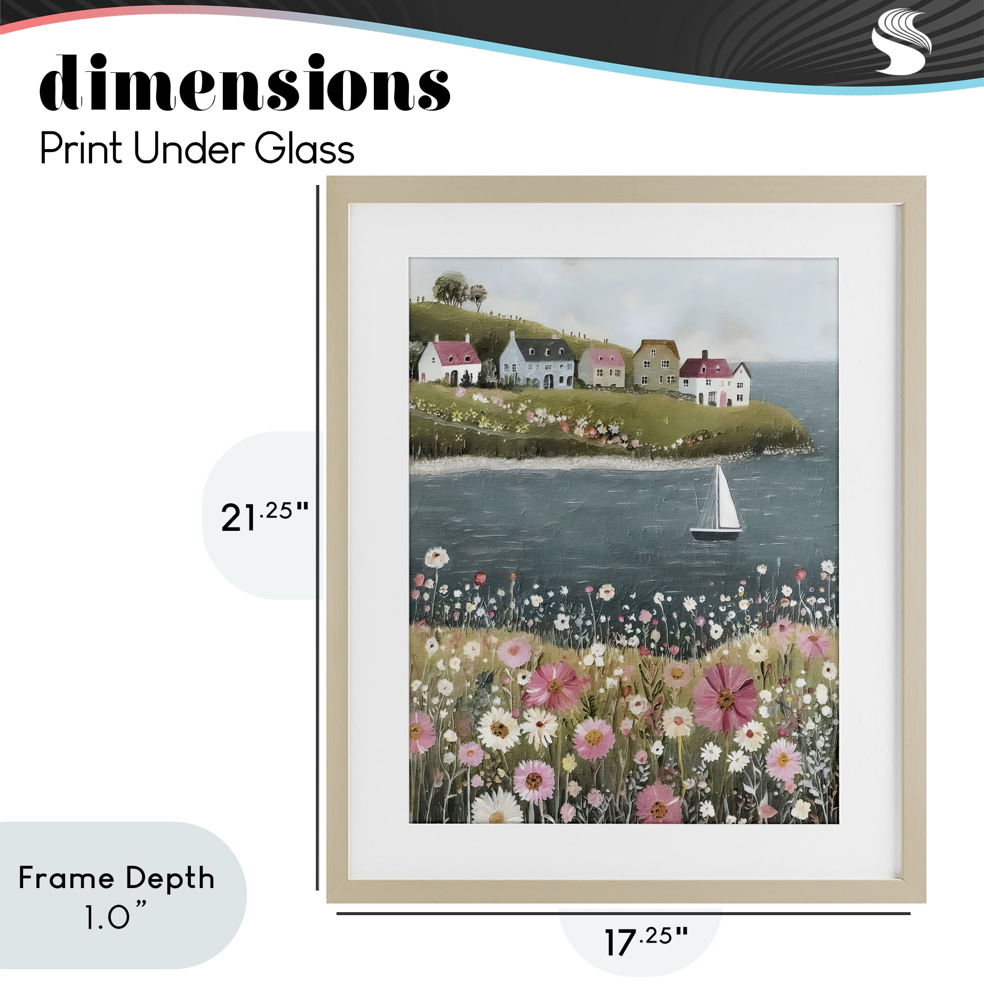 Stupell Industries Pink Meadow & Sailboats Birch Framed Print Under Glass, design by Riley B
