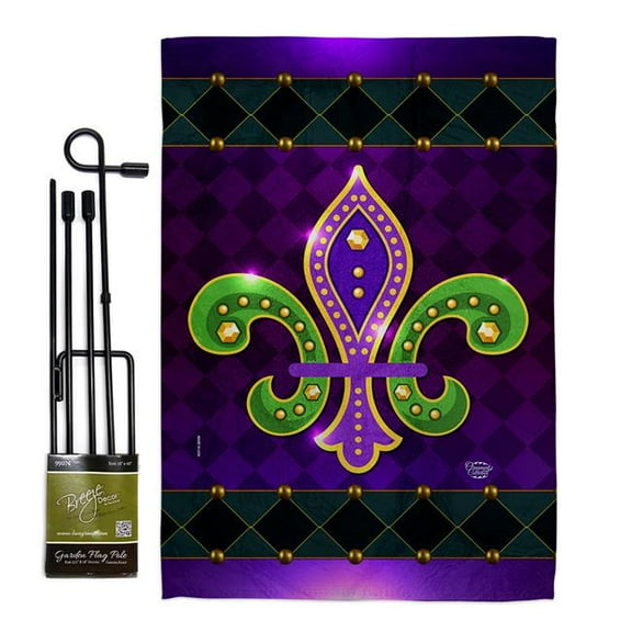 13 x 18.5 in. Fleur De Lys Garden Flag Set for Springtime Mardi Gras Double-Sided Decorative Vertical Flags & House Decoration Banner Yard Gift, Purple & Green