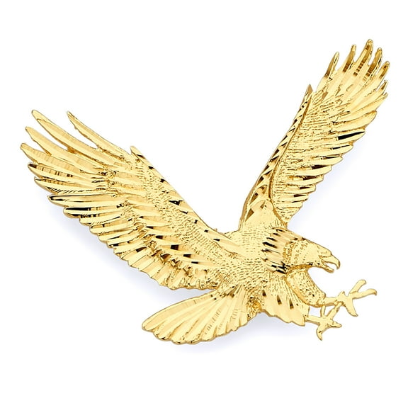 Wellingsale 14K Yellow Gold Polished Diamond Cut Ornate Eagle Wildlife Pendant
