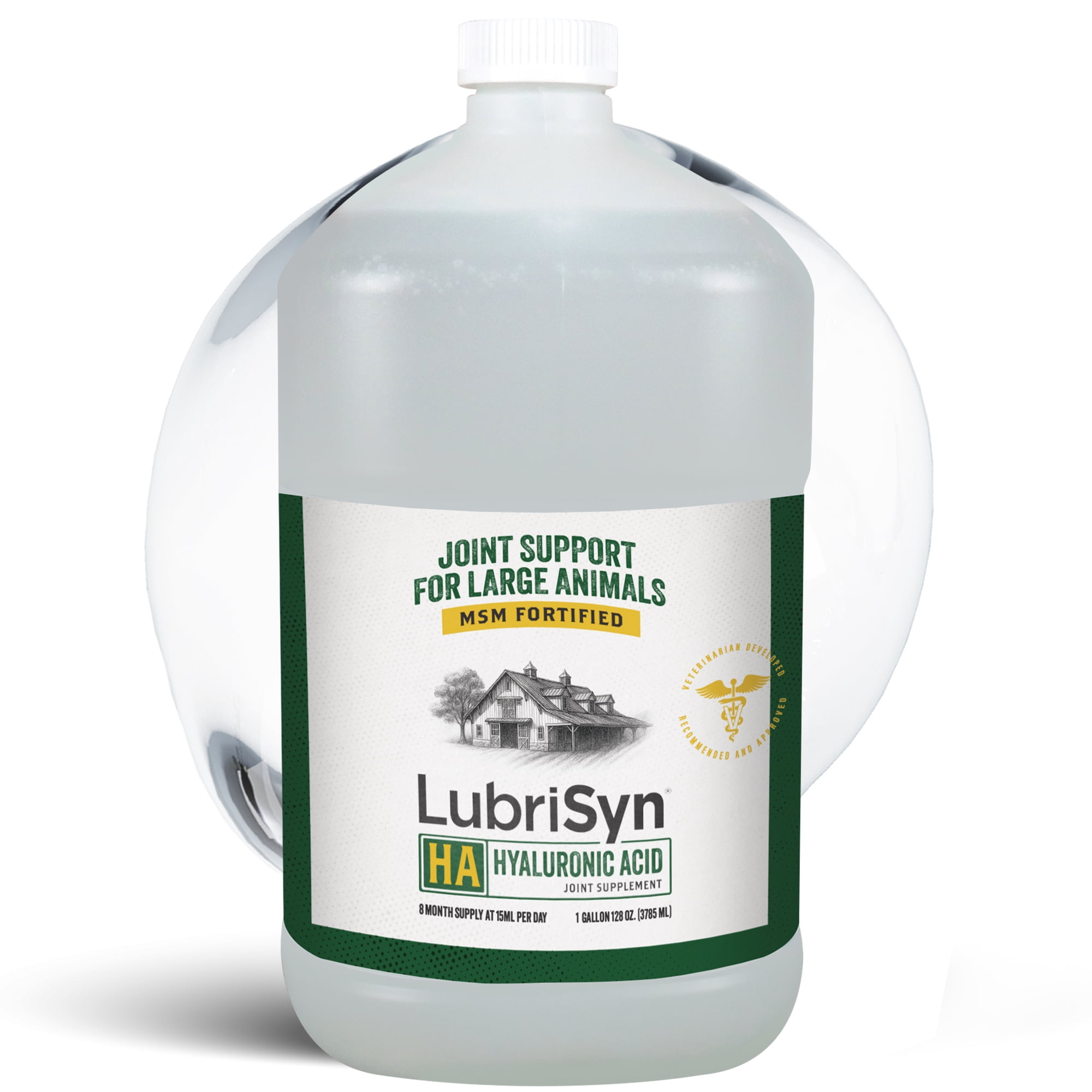 LubriSyn Livestock Hyaluronic Acid Plus MSM Joint Supplement for Cattle, Horses, Pigs, Goats & Sheep, Vet-Developed, Gallon Size, 128 oz