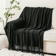 thumbnail image 6 of Black Throw Blanket with Fringe,Black Knit Throw for Couch Sofa, Plaid Bed Throws,50"x60", 6 of 9