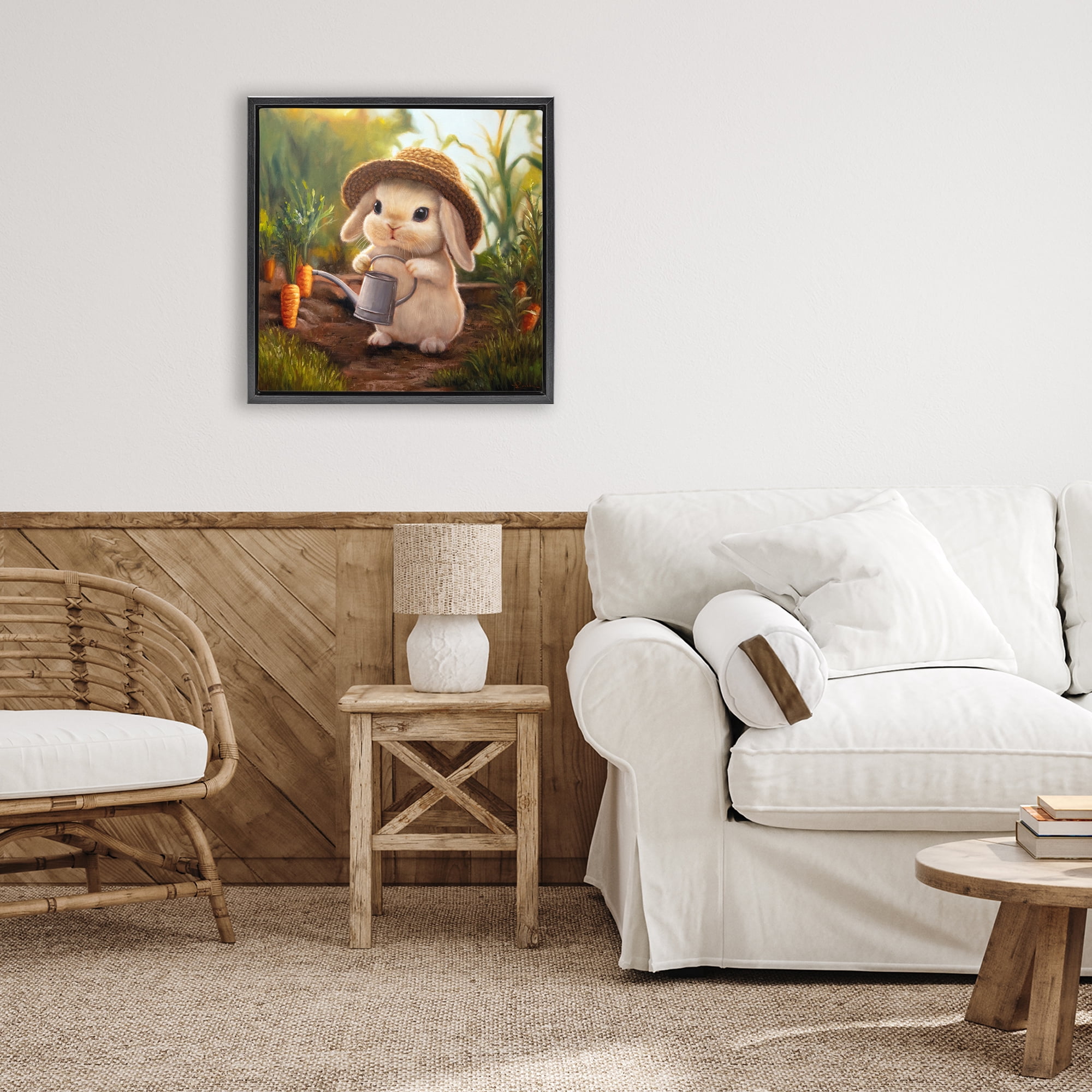 Stupell Industries Bunny with Carrot Garden Black Framed Floater Canvas Wall Art, design by Lucia Heffernan