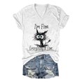 thumbnail image 1 of WEAIXIMIUNG T-Shirt à Manches Courtes Imprimé Lettre Chat Rétro Décontracté Col en V Mode Été pour Femmes Saint-Valentin, 1 of 3