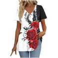 thumbnail image 2 of Summer Savings ! Rciityk Womens T shirts Casual Loose Short Sleeve V Neck Tunic Tops Fashion Floral Summer Pleated Dress T-shirts, 2 of 5
