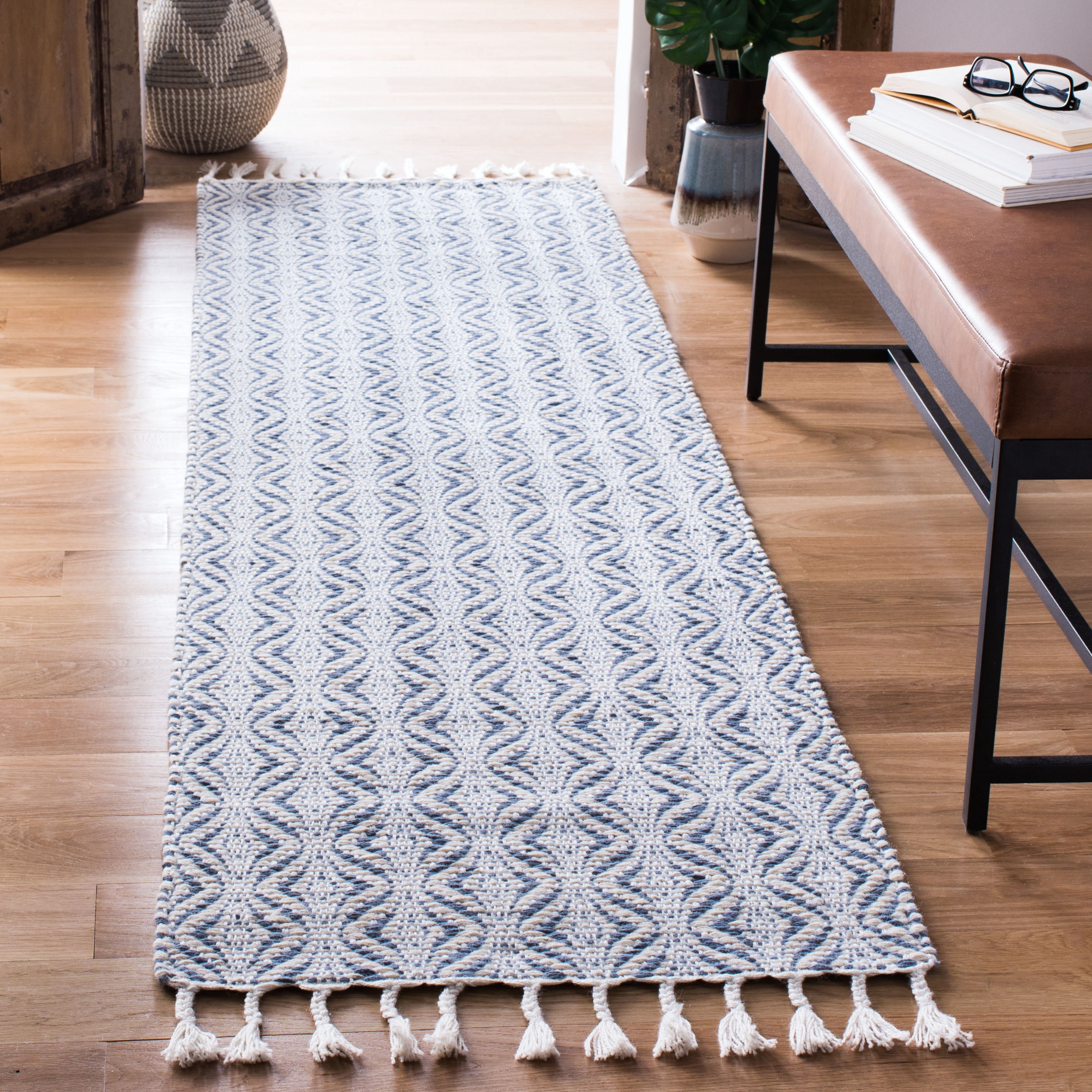 SAFAVIEH Natura Mesa Striped Runner Rug, Grey, 2'3" x 8'