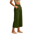 thumbnail image 4 of Bzdzmqm Women's High Waisted Wide Leg Capri Pants with Pockets Solid Casual Streetwear Elastic Waist Summer Cropped Beach Work Trousers Fashion, Army Green 2XL, 4 of 7