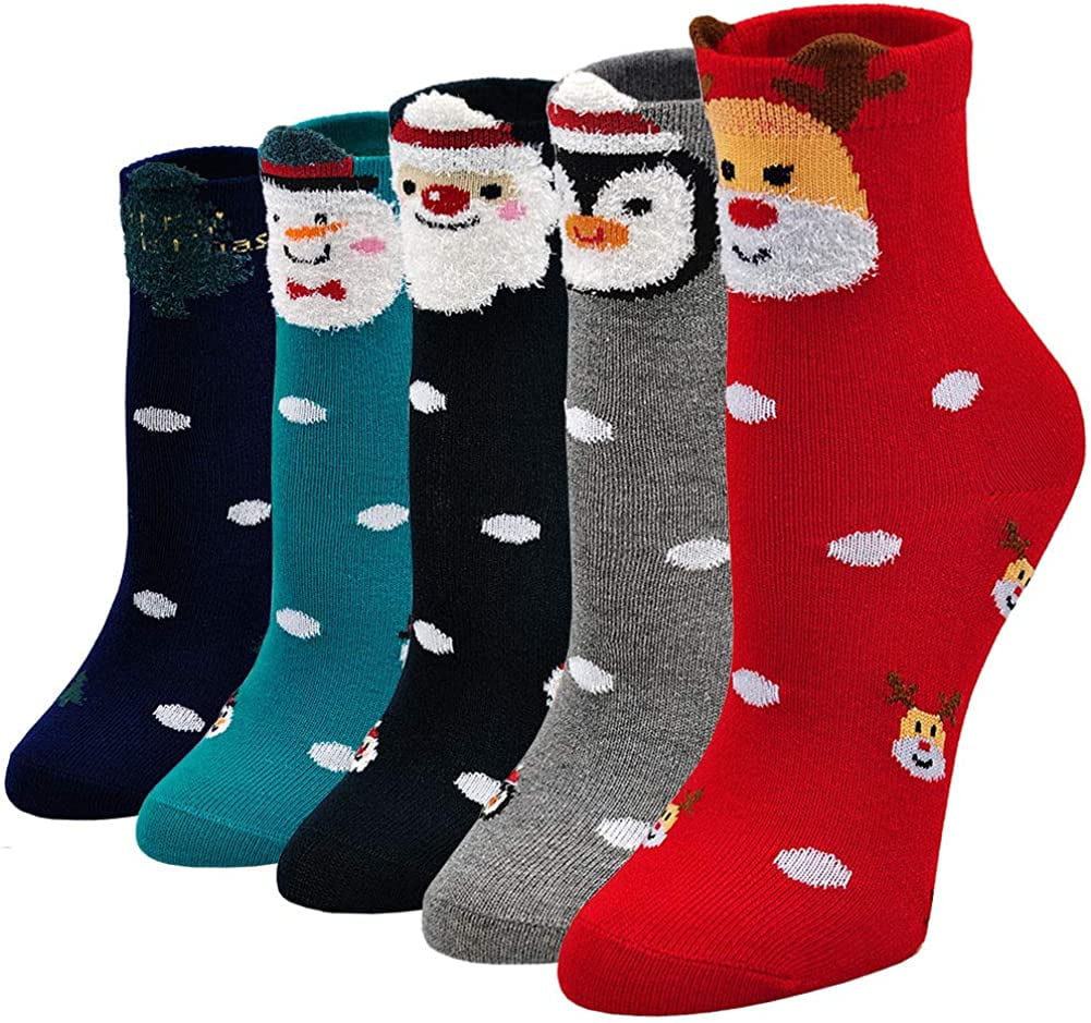 2-11 Years Girls Socks Novelty Animal Cotton Socks Kids Christmas Socks Boys Fun Santa Xmas Socks Girls Festive Cute Cartoon Socks 5 pairs