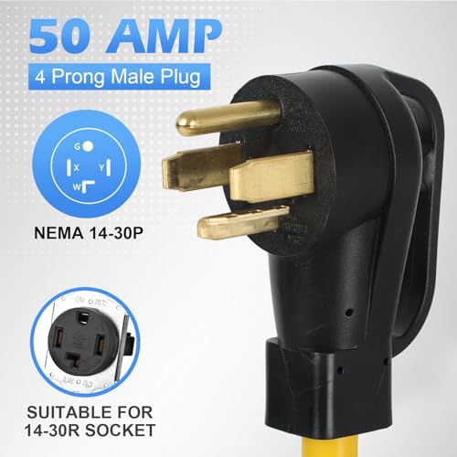10FT NEMA 14-30P to 14-50R EV Charger Adapter Cord, 30 Amp 4 Prong Dryer Male Plug to 50 Amp Female EV Conversion Adapter, for Level 2 or Telsa EV Charging