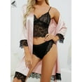 thumbnail image 4 of PULLIMORE Womens 4 Pcs V Neck Sexy Sleepwear Set Floral Lace Cami Pajama Set with Robe (S, Pink), 4 of 8