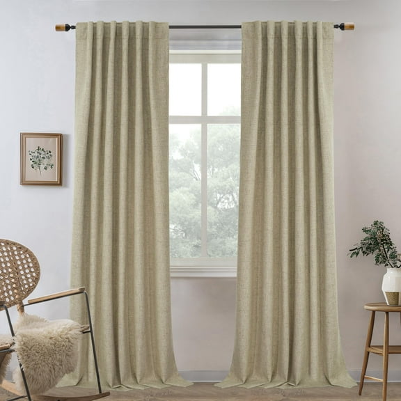 DriftAway 100% Blackout Linen Curtains for Bedroom 96 Inches Long Farmhouse Thermal Insulated 3 Inch Rod Pocket Back Tab Full Light Blocking 2 Panels for Living Room Nursery
