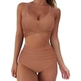 thumbnail image 2 of Gibobby Conjunto de Bañador Sexy Traje de baño para mujer Push Cut Lace Up Piece Bikini Solid Sexy Set Two Up Trajes de baño Tankinis Set(Caqui,M), 2 of 5