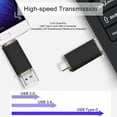 thumbnail image 3 of Clé USB 128 Go 3.0, Clé USB Rapide 64 Go, Double Port, Clé USB Type C, pour Téléphone Intelligent, Tablettes, Ordinateurs, Noir, 3 of 5