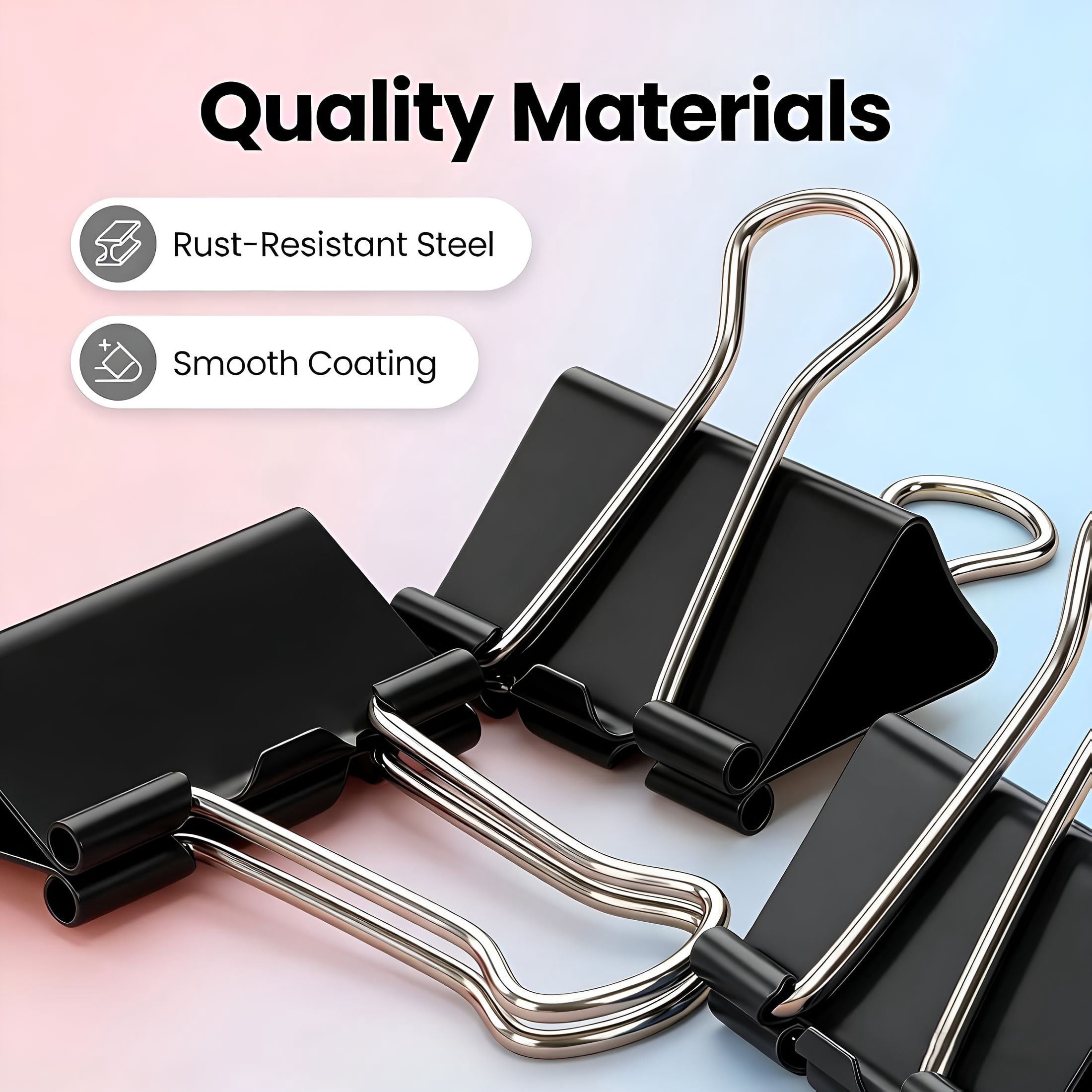 CCOCC 180 Pcs Binder Clips Assorted Sizes,Black Binder Paper Clips Office Clips Office Supplies,4 Sizes Cute Binder Clips Large Medium Small Paper Clips Paper Clamps