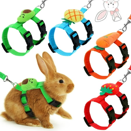 4 Sets Adjustable Bunny Rabbit Harness and Leash Set Small Pet Cute Vest Harness Leash with Decoration for Bunny Ferret Small Pets(Fruit)