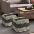 thumbnail image 2 of Grady Contemporary Square Pouf in Green and Natural Handloom Woven, 2 of 6
