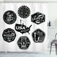 thumbnail image 1 of Fishing Theme Shower Curtain, Vintage Grunge American Marine Club Designs and Symbols Motif, Fabric Bathroom Set with Hooks, 69W X 84L Inches Extra Long, Charcoal Grey and White, by Ambesonne, 1 of 3