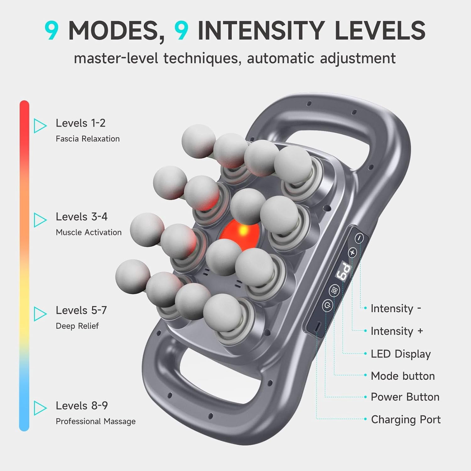 16-Head Deep Tissue Massage Gun with 9 Modes & Quiet Motor for Muscle Pain Relief