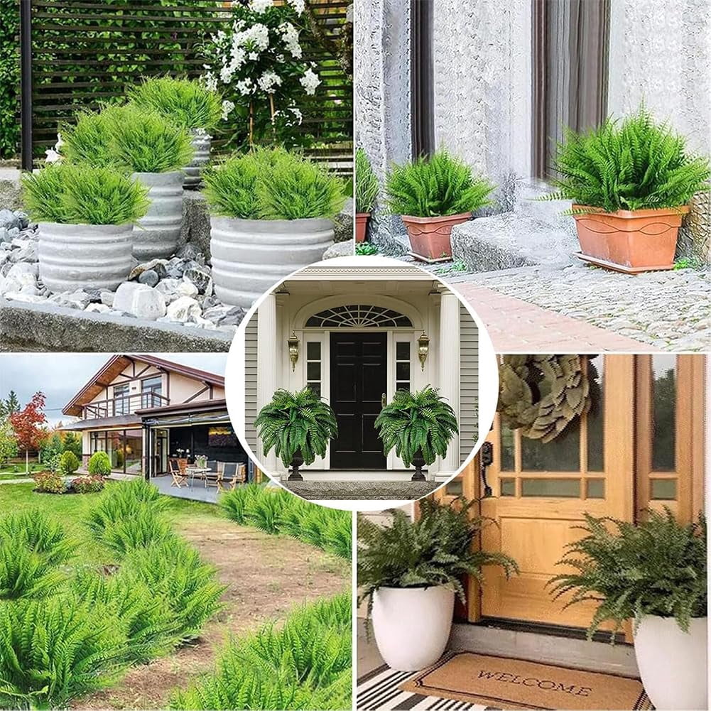 2026 New UV Resistant Lifelike Artificial Boston Fern, Faux Boston Ferns for Outdoor Planter Large, 38/60/88 Leaves Silk Ferns Hanging Baskets for Porch Window Home Decor