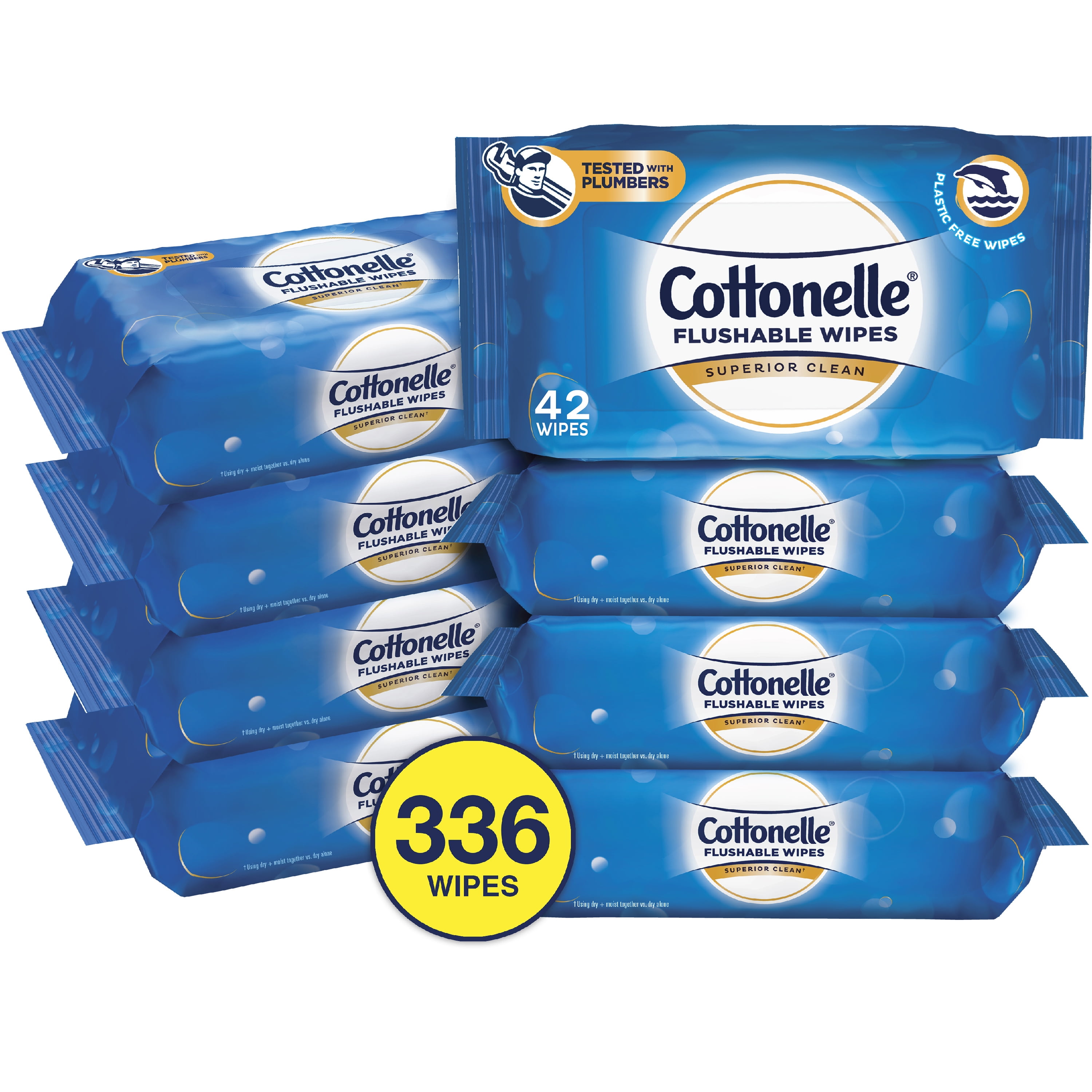 Cottonelle FreshCare Flushable Wet Wipes, 8 Packs of 42 Wipes Each (336