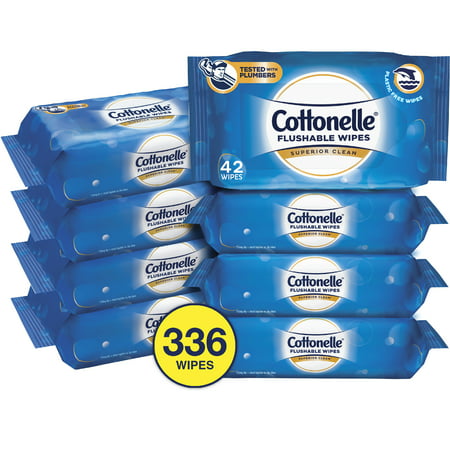Cottonelle FreshCare Flushable Wet Wipes, 8 Packs of 42 Wipes Each (336 Total