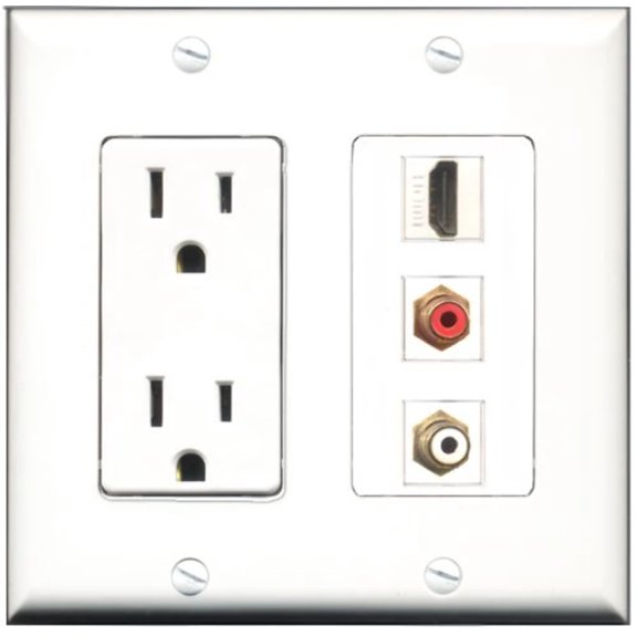 RiteAV - 15 Amp Power Outlet 1 Port HDMI 1 Port RCA Red 1 Port RCA White Decorative Wall Plate