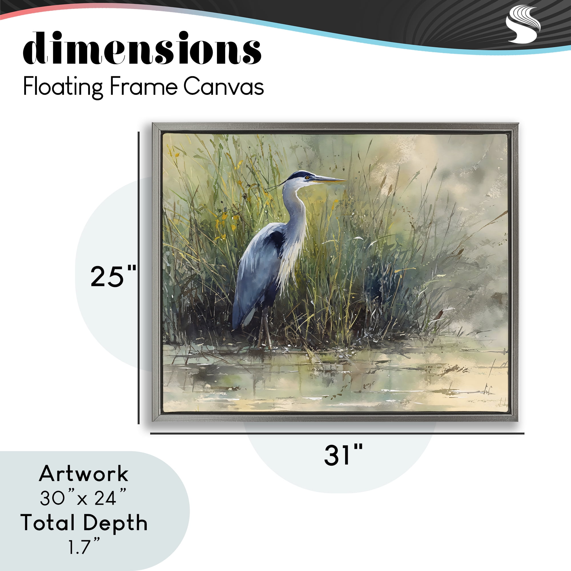 Stupell Industries Heron In The Grass Gray Framed Floater Canvas Wall Art, design by Franklyn Gregory