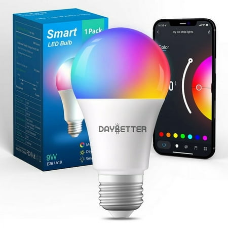 DAYBETTER Smart Light Bulb, WiFi Led Bulbs,A19 E26 9Watts(60W Equivalent) 800LM Multicolor Dimmable Light Bulbs with Tuya App(2.4Ghz Only)