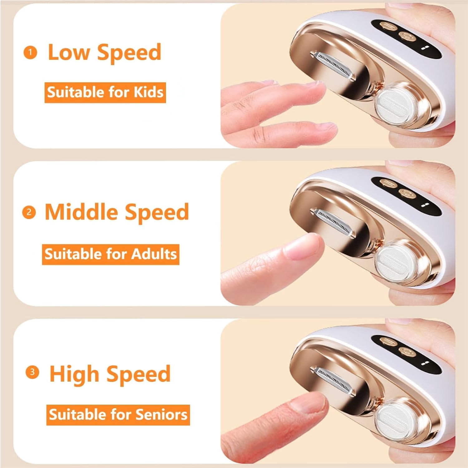 Multi-Functional Electric Nail Trimmer, 3 in 1 Automatic Electric Nail Clipper, Baby Nail Trimmer, with LED Light & Nails Scraps Storage (Orange*2PCS)