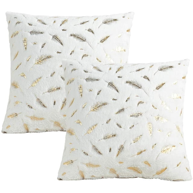 Funda de almohada de felpa de plumas, almohada de tiro de piel dorada, funda de cojín para sofá sofá hogar cama oficina deco, 43 x 43 cm Adepaton MZQ-0582-5