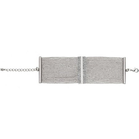 X & O Handset Austrian Crystal Rhodium-Plated Rectangle Stripe Bracelet