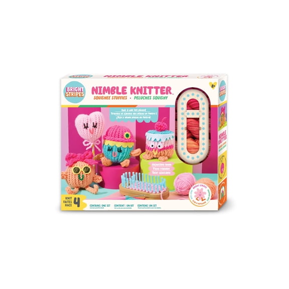 Bright Stripes Nimble Knitter Craft Kit for Kids Ages 8 , Adjustable Knitting Loom Set with Yarn and Accessories