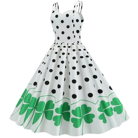 

Ziloco Patrick s Day Fashion Women Sleeveless V-Neck Printed Ladies Slim Mini Camis Dress renaissance costumes for women corset Green S
