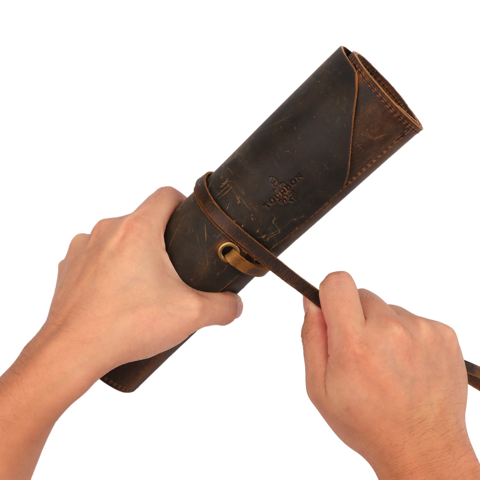 TOURBON Tools Roll Up Bag (8 Slots) Leather Portable Carry Pouch Workshop Storage Splier Tool Organizer Woodworking
