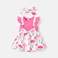 thumbnail image 1 of PatPat 2pcs Baby Girl Bow Front Allover Flamingo Print & Solid Spliced Flutter-sleeve Dress & Headband Set, 1 of 6