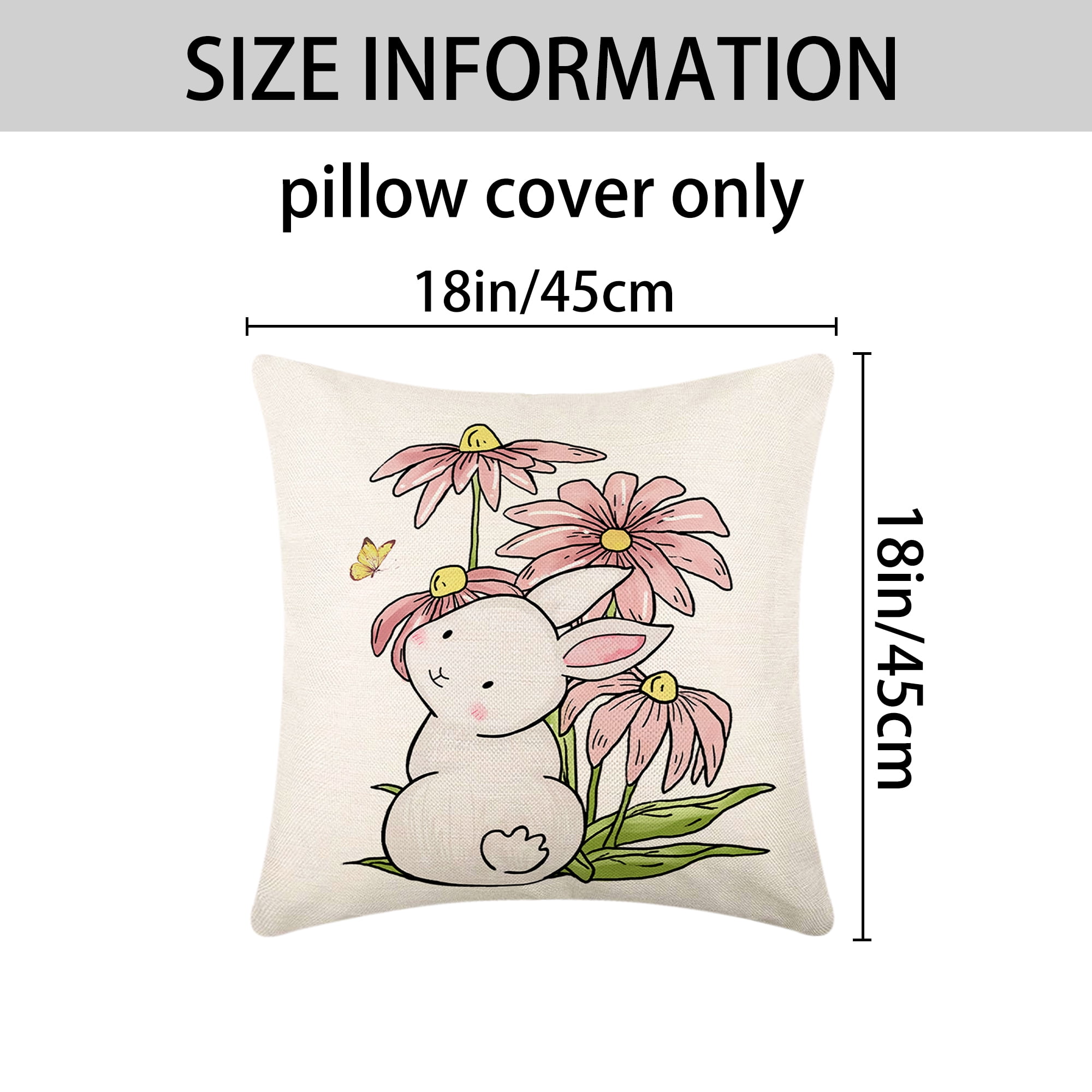 Unique Bargains Happy Easter Rabbit Throw Pillow Covers Set of 2 Flower Pattern 4