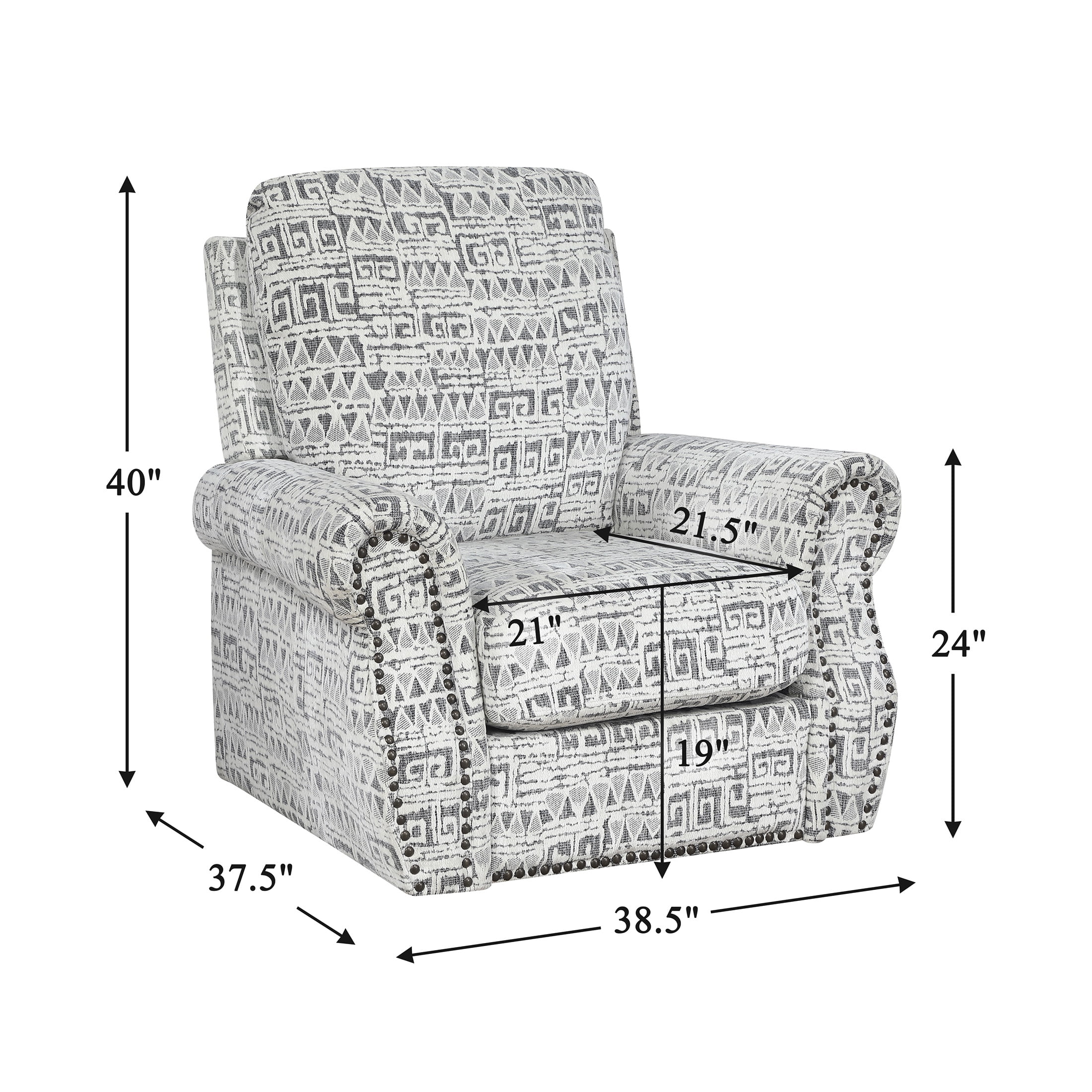 OakvillePark Solvane Jacquard Swivel Chair with Nailhead Trim, Gray and White Geometric Pattern