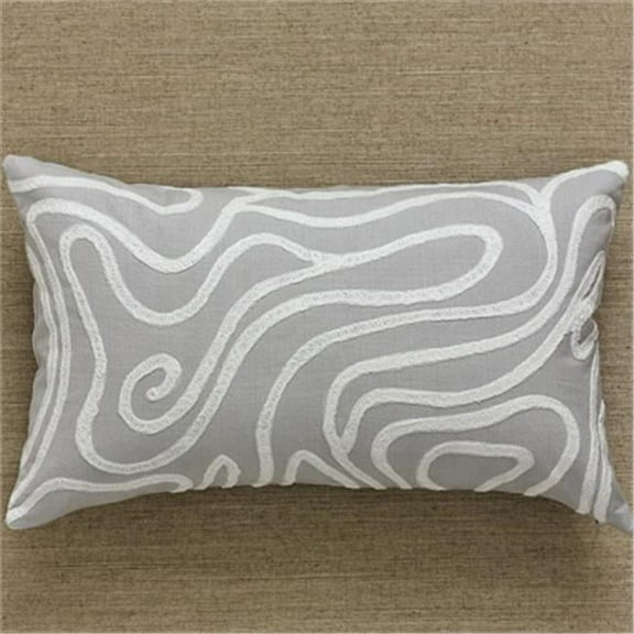 Swirl Embroidered Gray Pillow Cover 12" x 20"