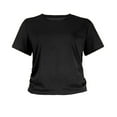 thumbnail image 4 of YDKZYMD Crop Top Womens Plus Size Teen Girls Slim Fitted Short Sleeve Basic Tee Crew Neck Y2k Layering Trendy Tight Shirt Going Out Summer Cute Tops Black M, 4 of 7