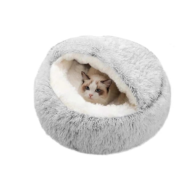 Cama relajante para gatos, nido de rosquilla, cojín de peluche suave y cálido para perros y gatos con base antideslizante de acogedora para mascotas pequeñas y medianas que duermen en interiores.